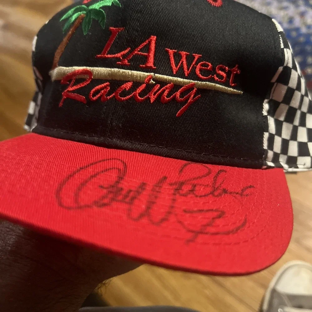 Vintage LA West Racing Snapback Checkerboard‎ Hat Autographed Corey Lajoie
